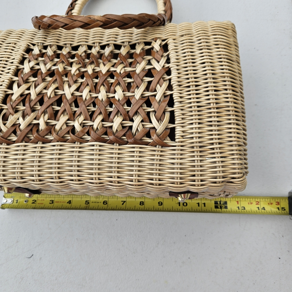 Vintage 1950's 1960's Wicker Basket Bag - Picture 7 of 9